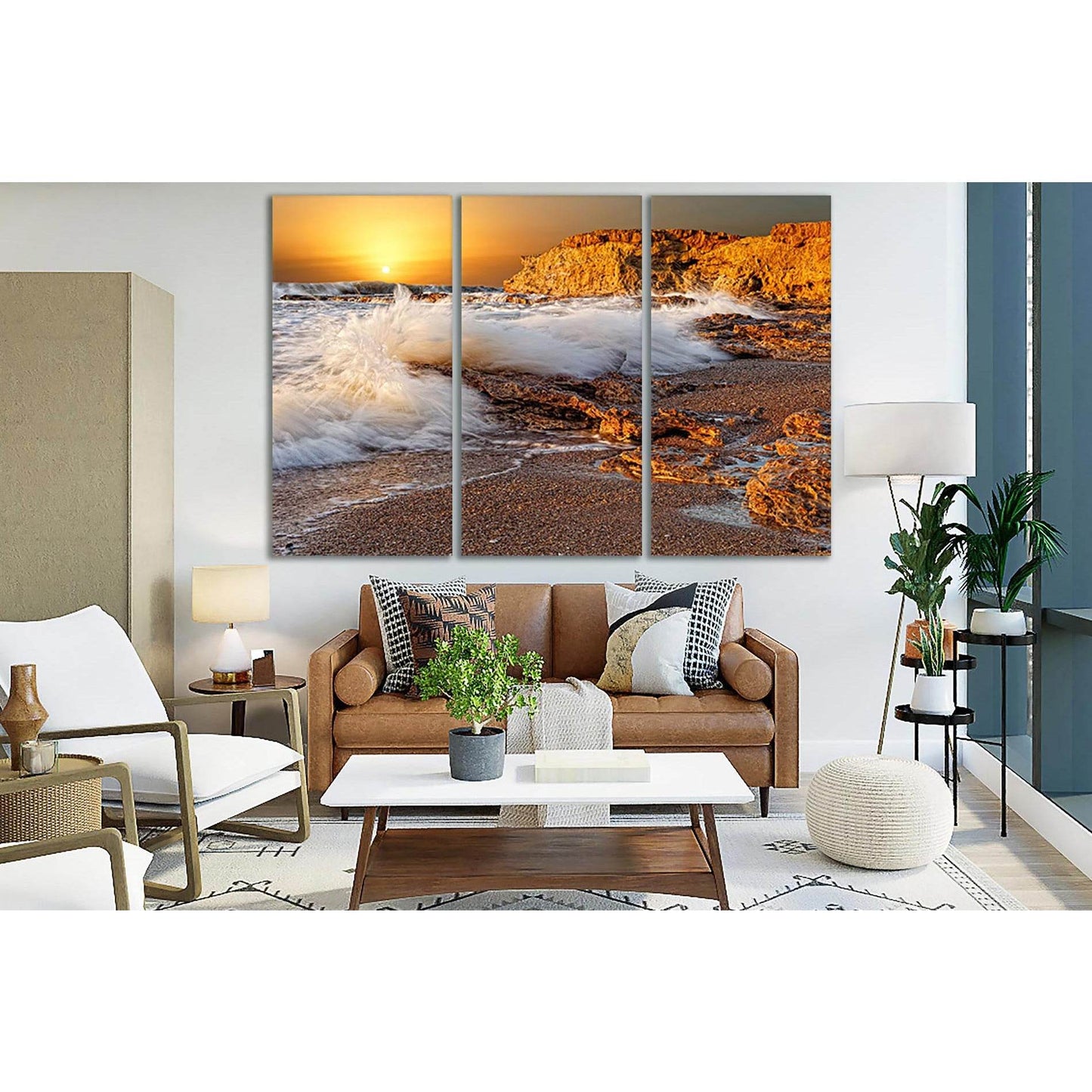 Sea Waves At Sunset №SL249 Ready to Hang Canvas Print - Zellart Canvas Prints 0new, ALL_Products, SUNRISE & SUNSET WALL ART