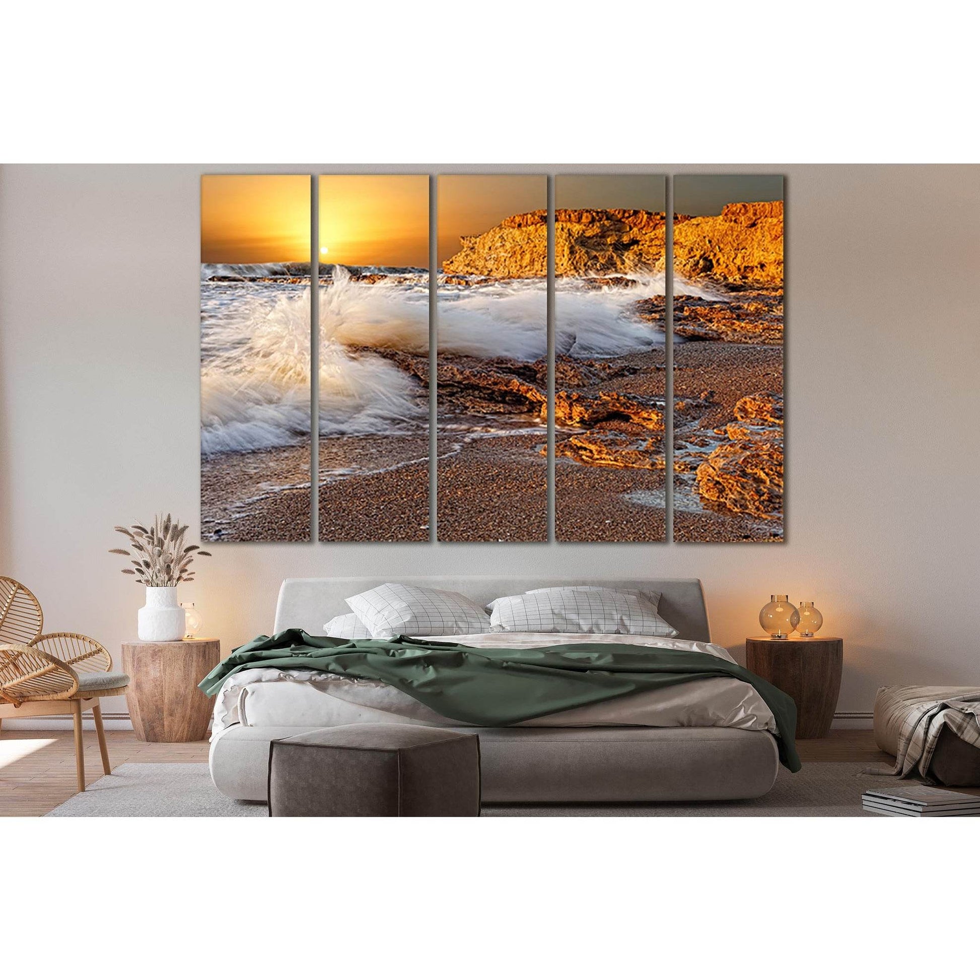 Sea Waves At Sunset №SL249 Ready to Hang Canvas Print - Zellart Canvas Prints 0new, ALL_Products, SUNRISE & SUNSET WALL ART
