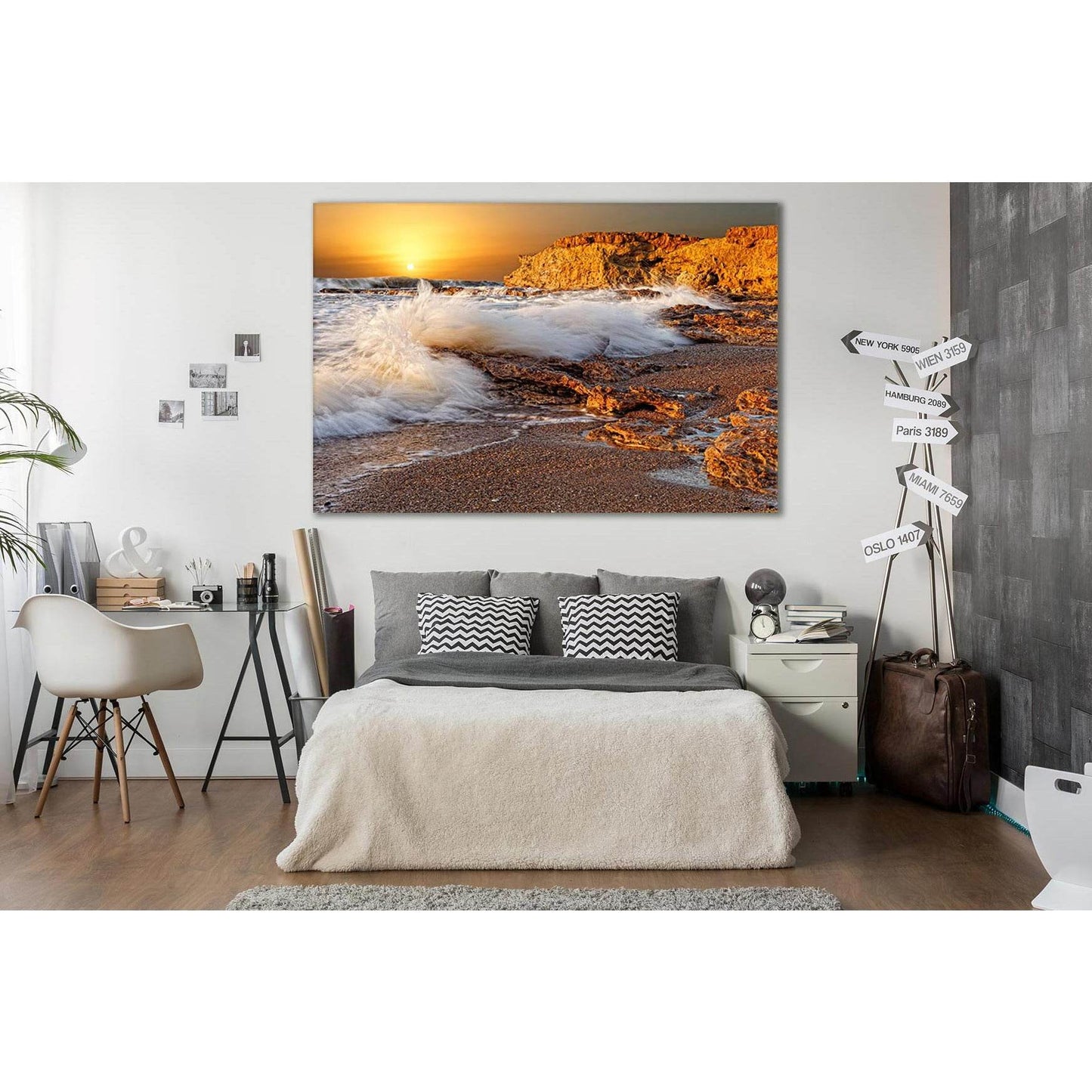 Sea Waves At Sunset №SL249 Ready to Hang Canvas Print - Zellart Canvas Prints 0new, ALL_Products, SUNRISE & SUNSET WALL ART