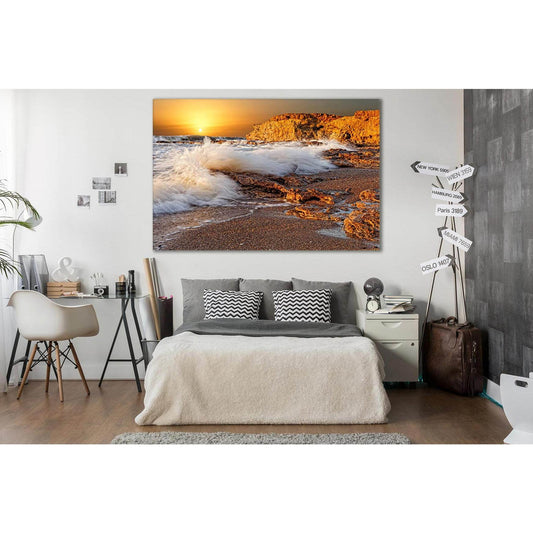 Sea Waves At Sunset №SL249 Ready to Hang Canvas Print - Zellart Canvas Prints 0new, ALL_Products, SUNRISE & SUNSET WALL ART