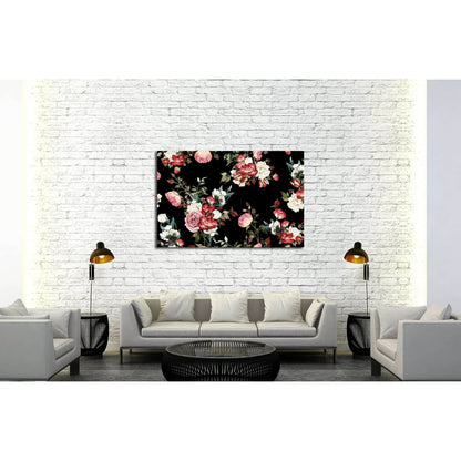 Seamless floral pattern with roses, watercolor №3274 Ready to Hang Canvas Print - Zellart Canvas Prints ALL_Products, s-3274