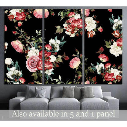 Seamless floral pattern with roses, watercolor №3274 Ready to Hang Canvas Print - Zellart Canvas Prints ALL_Products, s-3274