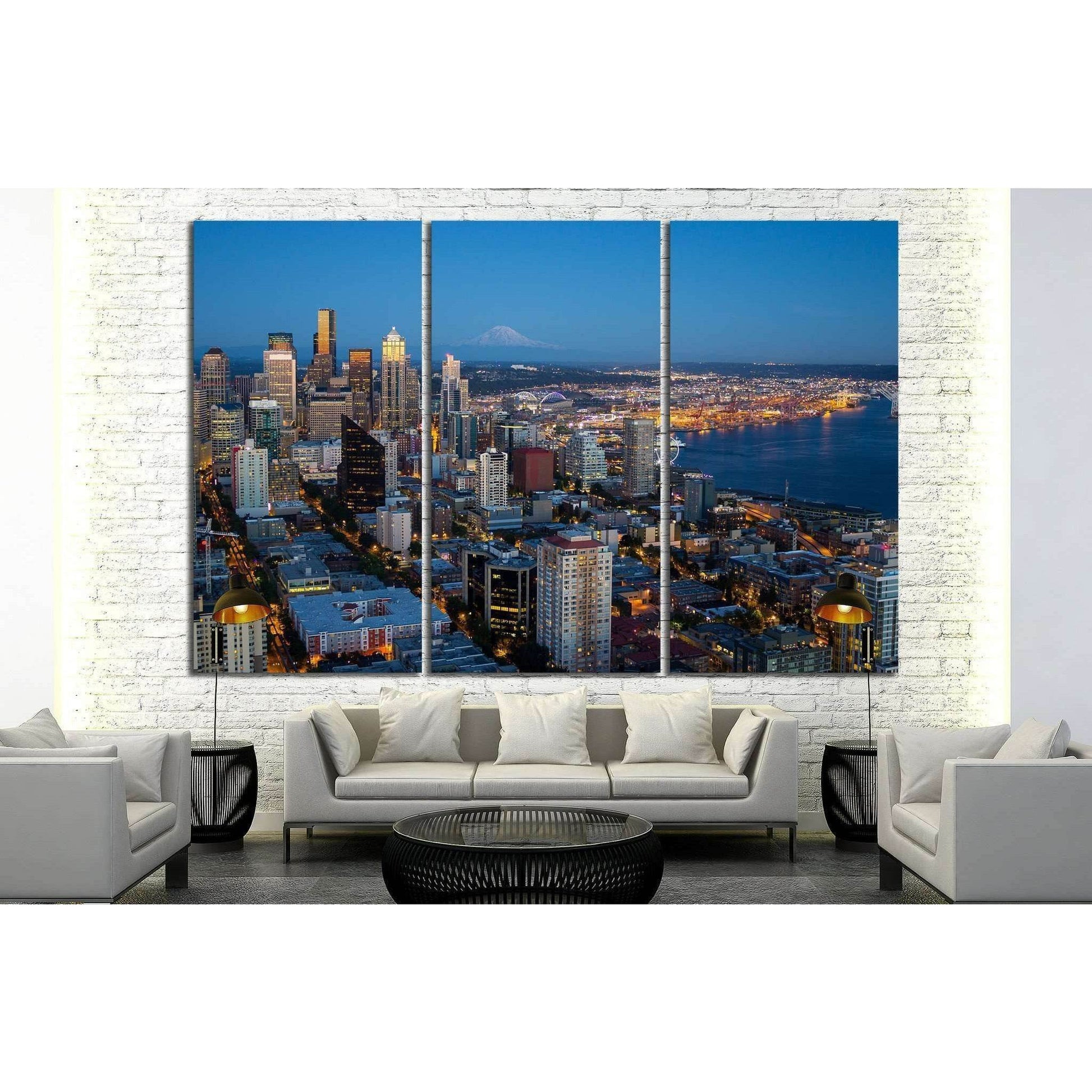Seattle downtown in night lights №1359 Ready to Hang Canvas Print - Zellart Canvas Prints ALL_Products, s-1359