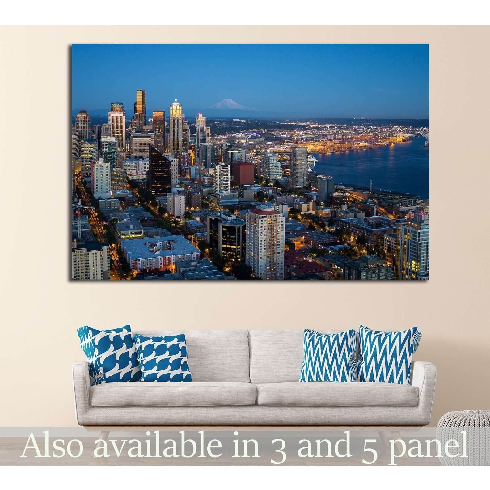 Seattle downtown in night lights №1359 Ready to Hang Canvas Print