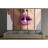 sensual female mouth in close-up portrait with coloured pill between lips №2773 Ready to Hang Canvas Print