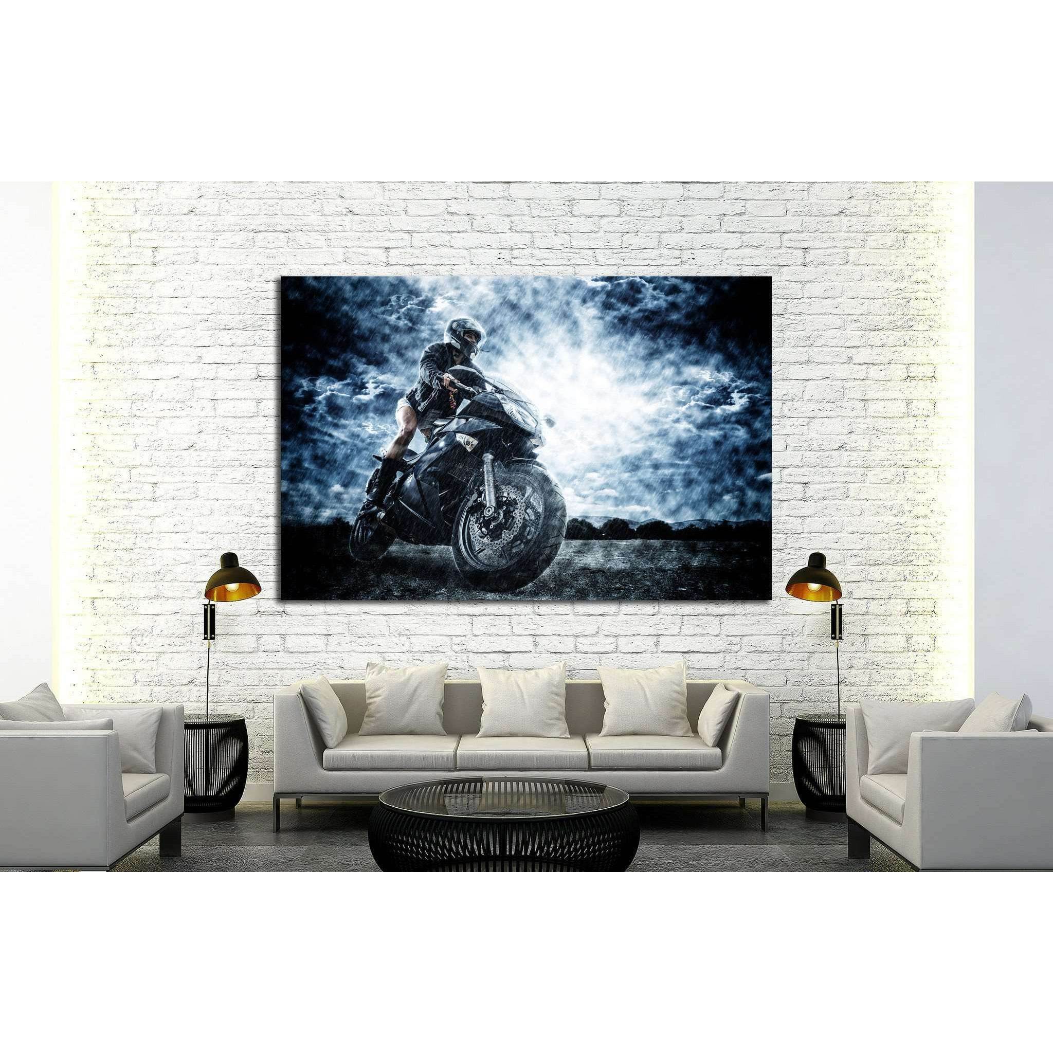 Sexy motorbike female rider №1869 Ready to Hang Canvas Print