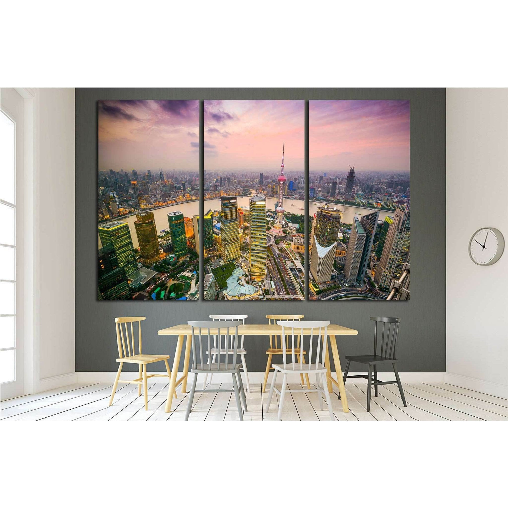 Shanghai, China, Financial District and Huangpu River №1524 Ready to Hang Canvas Print - Zellart Canvas Prints ALL_Products, s-1524
