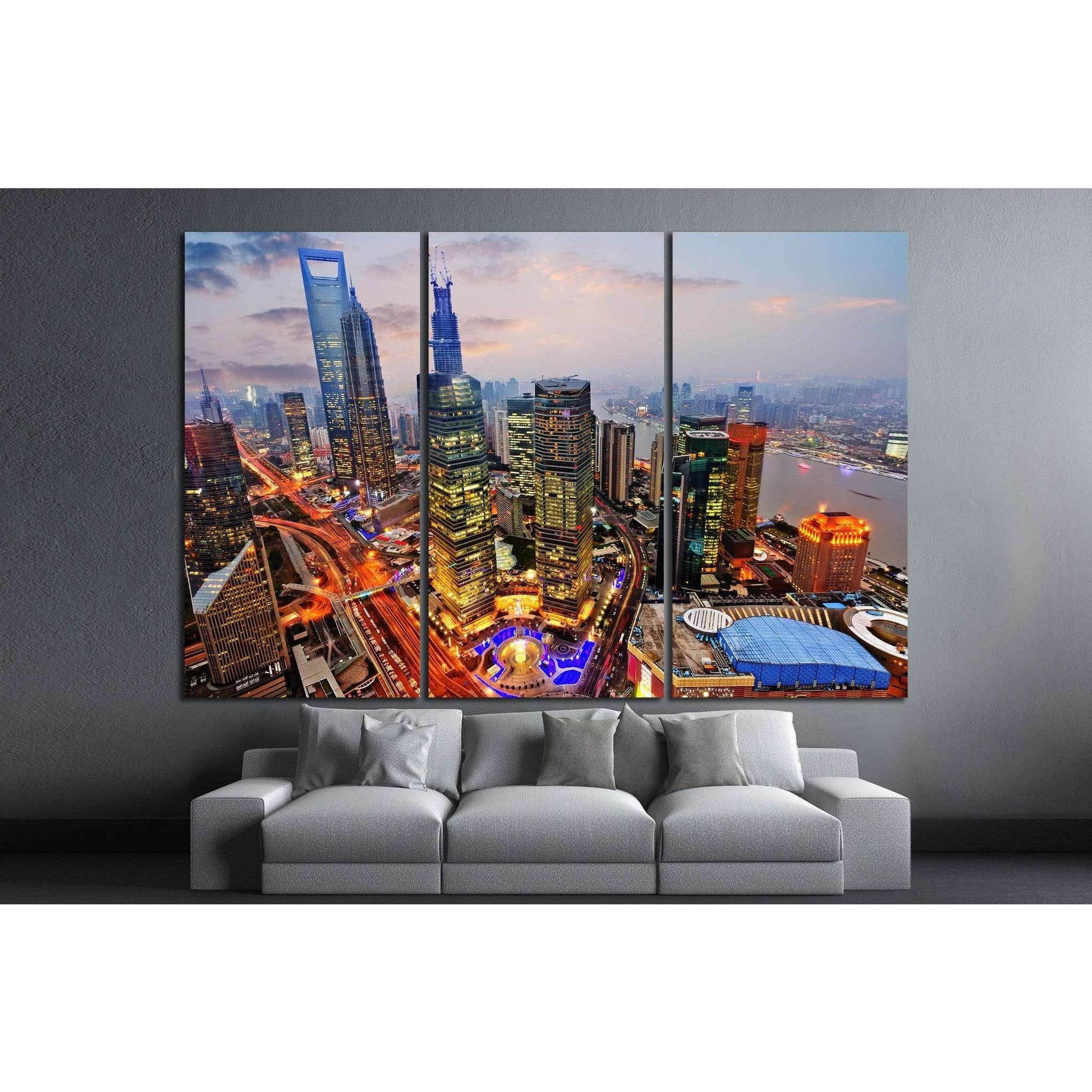 Shanghai lujiazui financial center, huangpu river №1160 Ready to Hang Canvas Print - Zellart Canvas Prints ALL_Products, s-1160