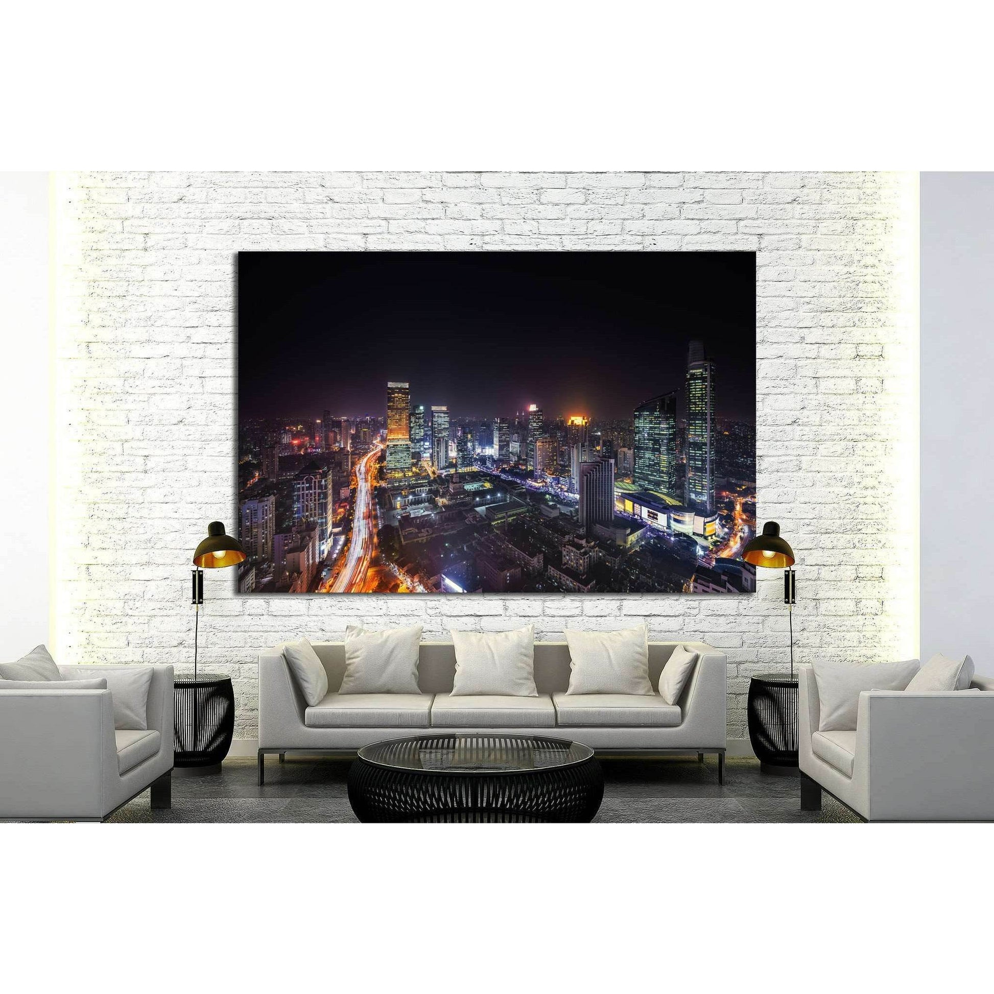 Shanghai skyline and cityscape at night №1278 Ready to Hang Canvas Print - Zellart Canvas Prints ALL_Products, s-1278