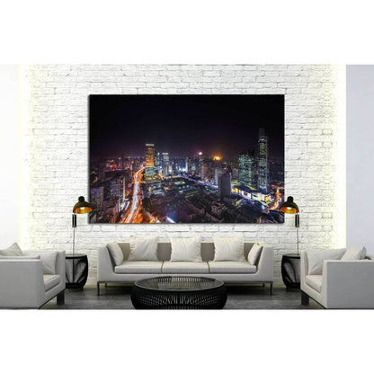 Shanghai skyline and cityscape at night №1278 Ready to Hang Canvas Print - Zellart Canvas Prints ALL_Products, s-1278