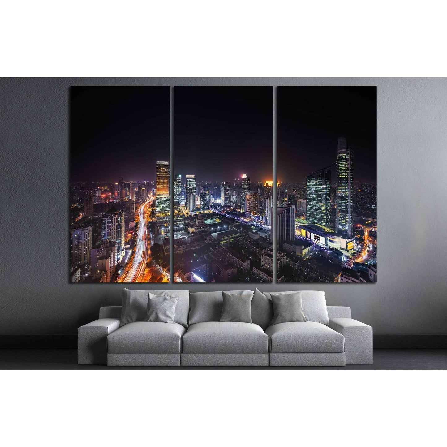 Shanghai skyline and cityscape at night №1278 Ready to Hang Canvas Print - Zellart Canvas Prints ALL_Products, s-1278