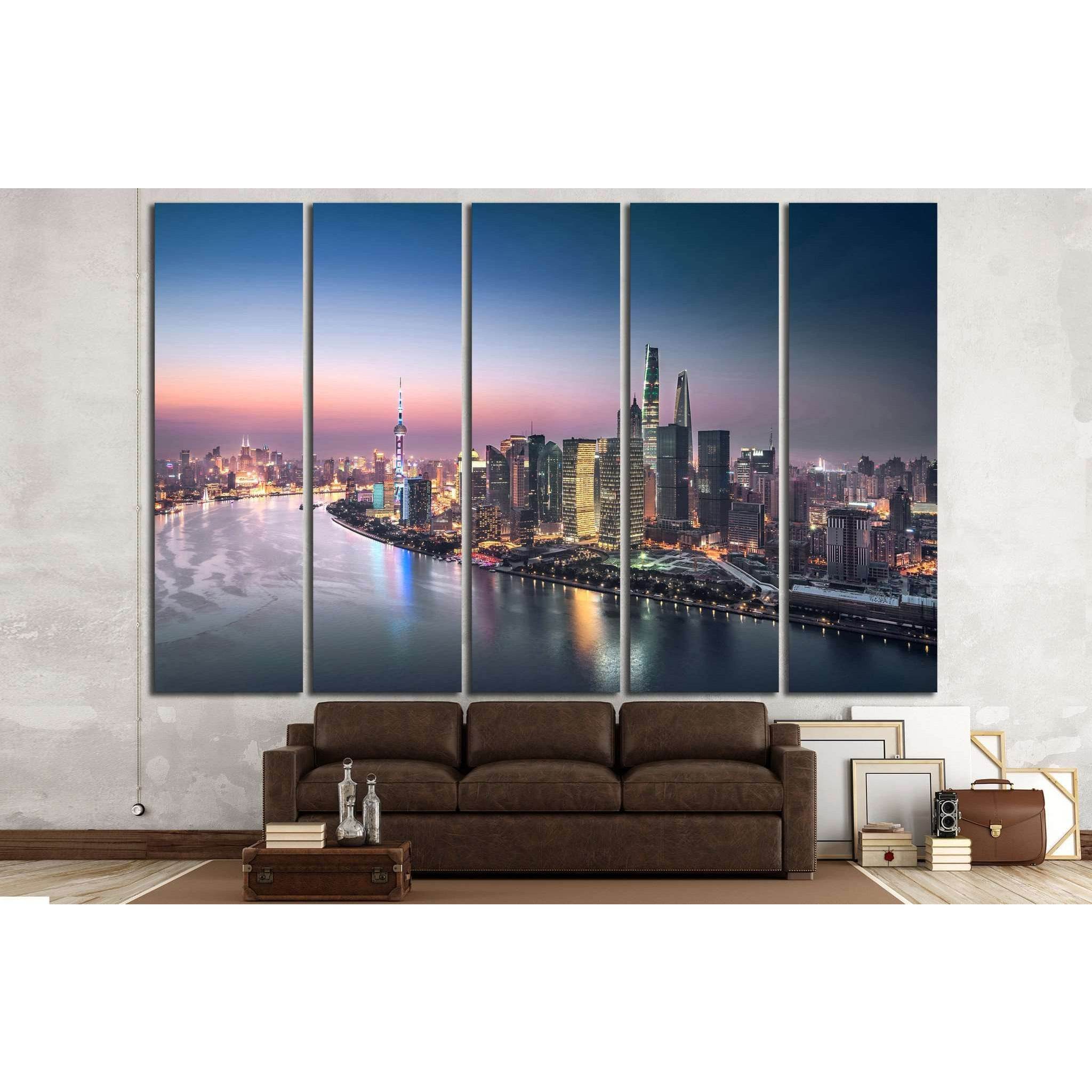 Shanghai skyline and cityscape at night №1251 Ready to Hang Canvas Print