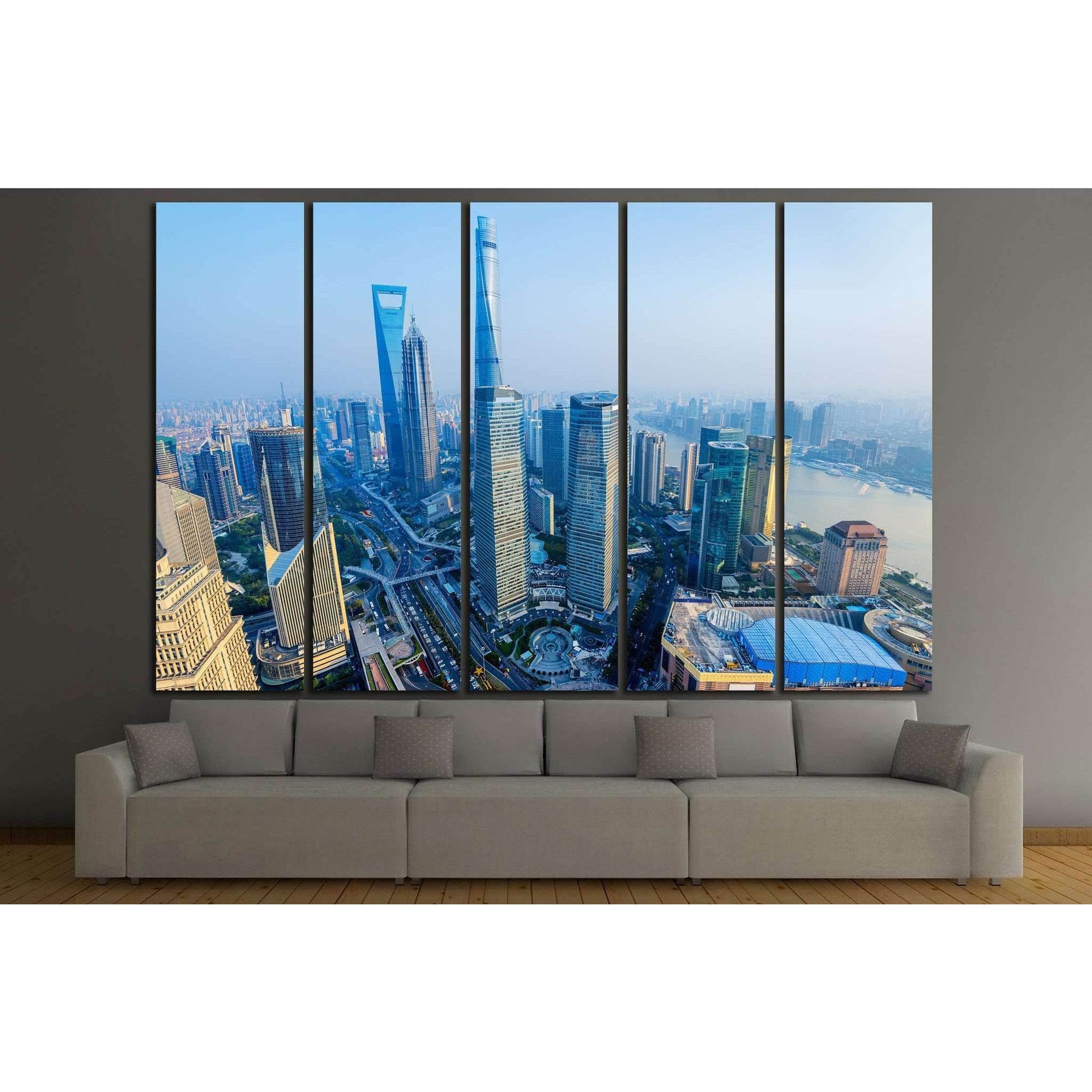 Shanghai Skyline with its newly built iconic skyscrapers №1196 Ready to Hang Canvas PrintCanvas art arrives ready to hang, with hanging accessories included and no additional framing required. Every canvas print is hand-crafted, made on-demand at our work