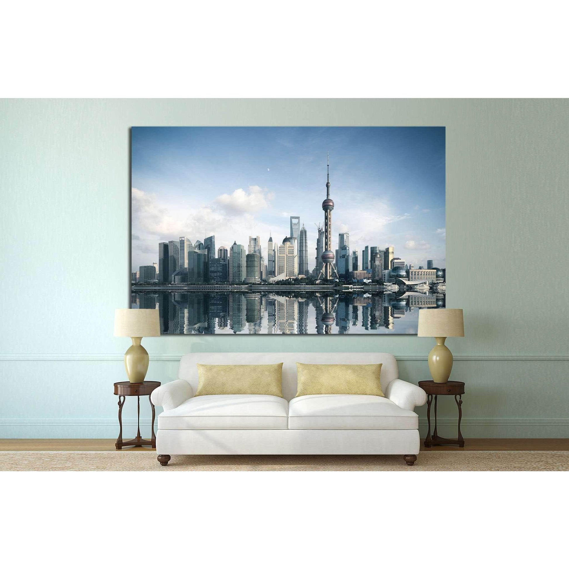 shanghai skyline with reflection, China №1428 Ready to Hang Canvas Print - Zellart Canvas Prints ALL_Products, s-1428