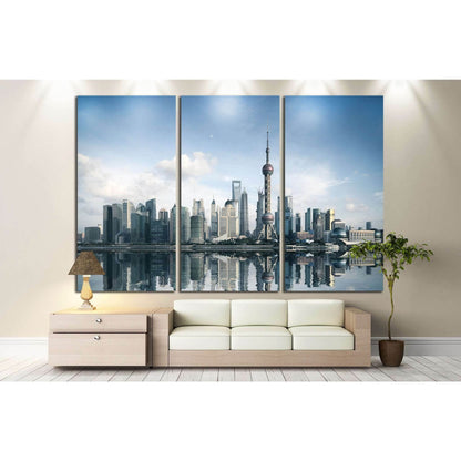 shanghai skyline with reflection, China №1428 Ready to Hang Canvas Print - Zellart Canvas Prints ALL_Products, s-1428