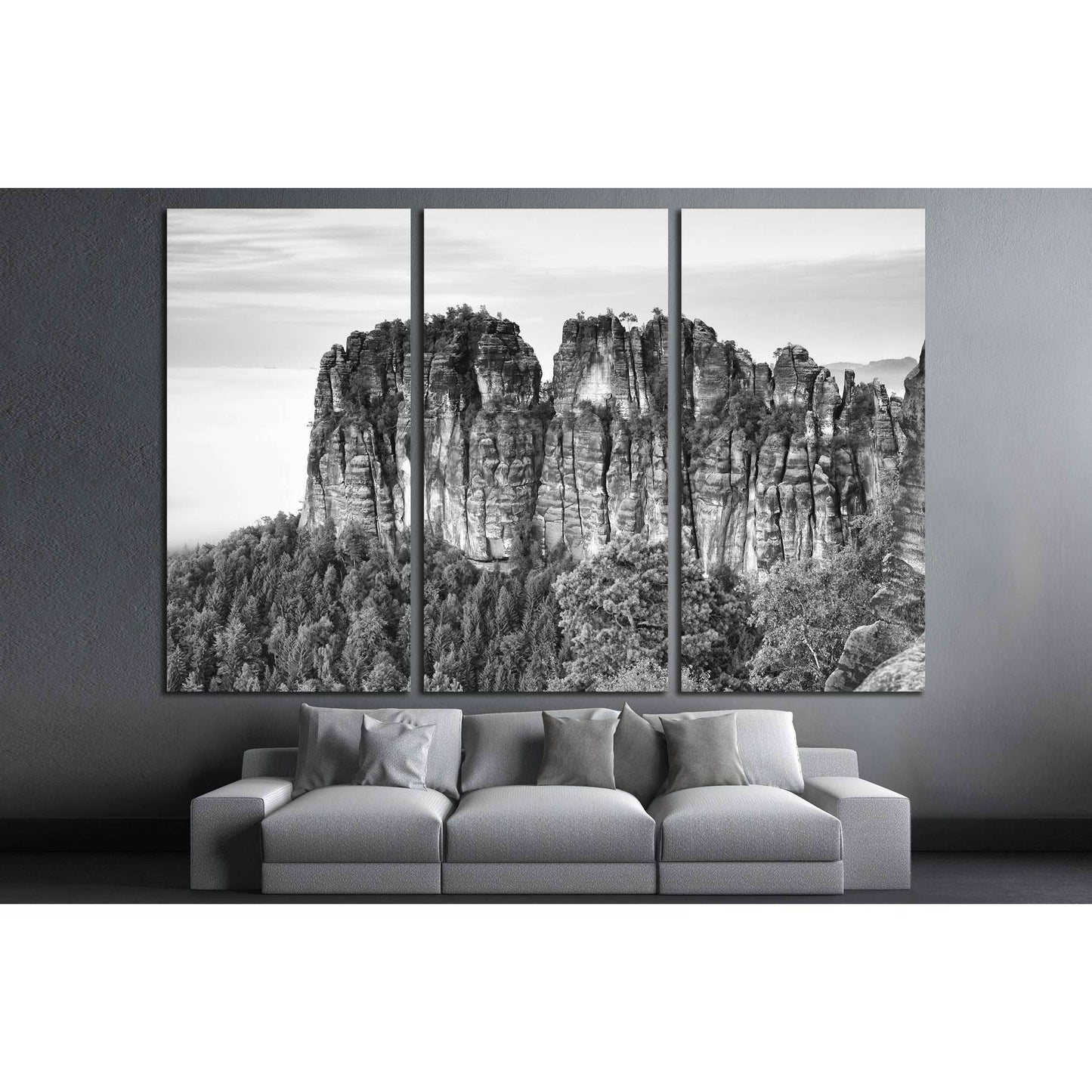 Sharp sandstone cliffs of Schrammsteine rocks above deep valley №3169 Ready to Hang Canvas Print - Zellart Canvas Prints ALL_Products, s-3169