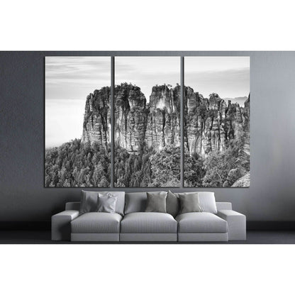 Sharp sandstone cliffs of Schrammsteine rocks above deep valley №3169 Ready to Hang Canvas Print - Zellart Canvas Prints ALL_Products, s-3169