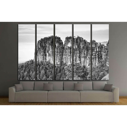 Sharp sandstone cliffs of Schrammsteine rocks above deep valley №3169 Ready to Hang Canvas Print - Zellart Canvas Prints ALL_Products, s-3169