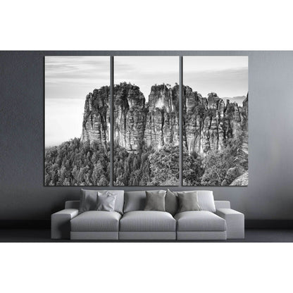 Sharp sandstone cliffs of Schrammsteine rocks above deep valley №3169 Ready to Hang Canvas PrintCanvas art arrives ready to hang, with hanging accessories included and no additional framing required. Every canvas print is hand-crafted, made on-demand at o