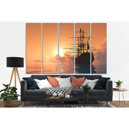 Ship On Ocean At Sunset №SL283 Ready to Hang Canvas Print - Zellart Canvas Prints 0new, ALL_Products, SUNRISE & SUNSET WALL ART
