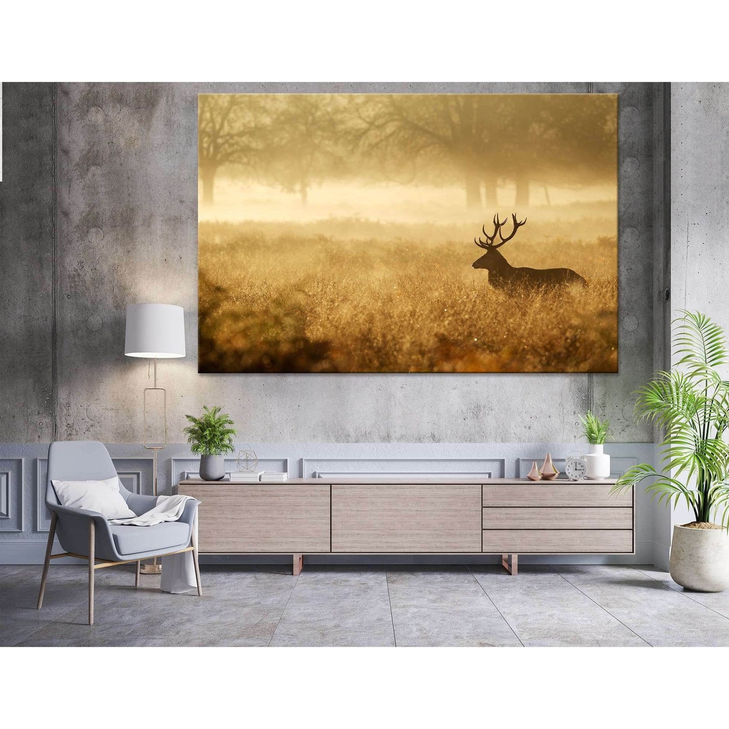 Silhouette of a red deer stag in the mist №04140 Ready to Hang Canvas Print - Zellart Canvas Prints ALL_Products