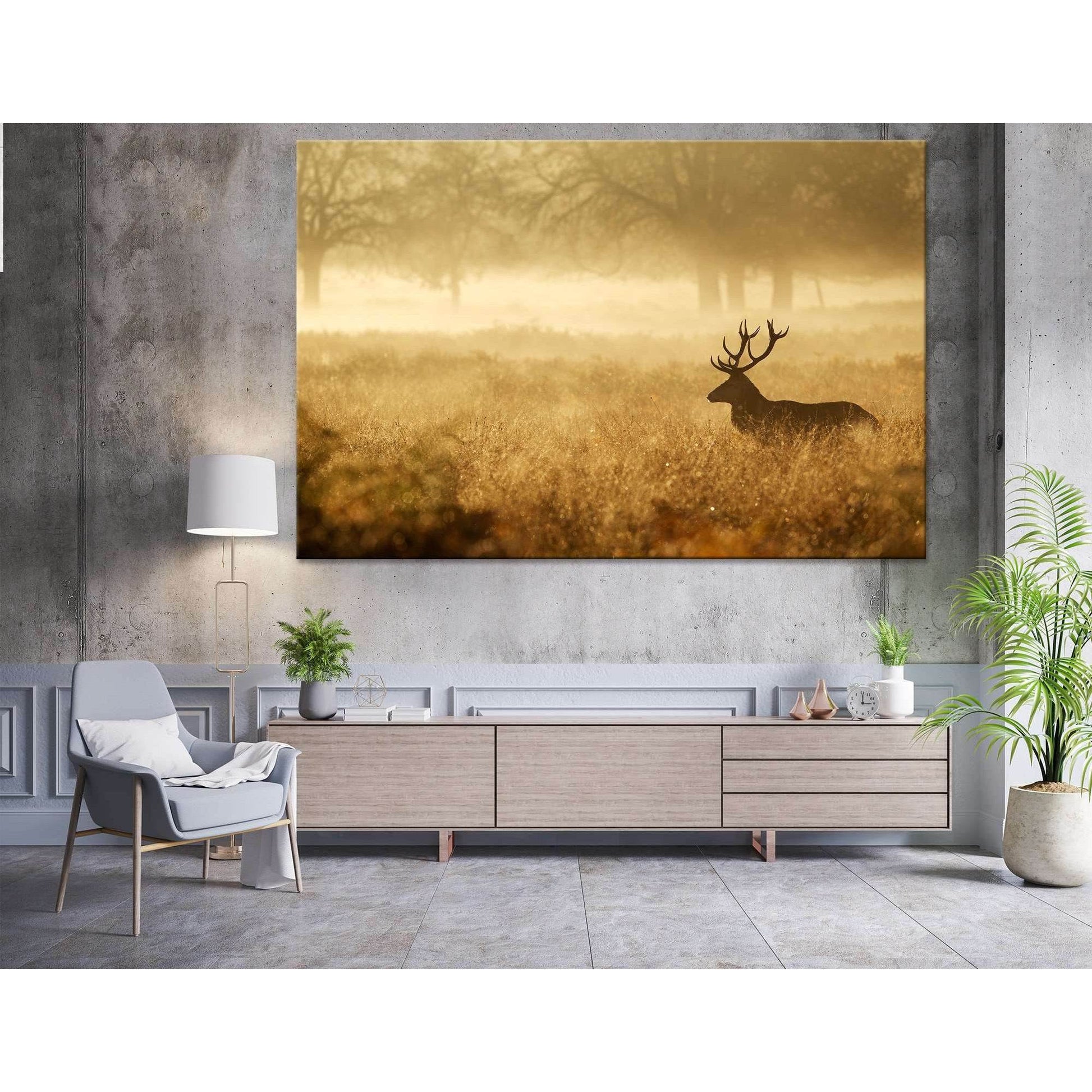 Silhouette of a red deer stag in the mist №04140 Ready to Hang Canvas Print - Zellart Canvas Prints ALL_Products