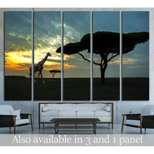 Silhouette of African safari scene with animals №1827 Ready to Hang Canvas Print - Zellart Canvas Prints ALL_Products, s-1827