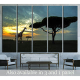 Silhouette of African safari scene with animals №1827 Ready to Hang Canvas Print