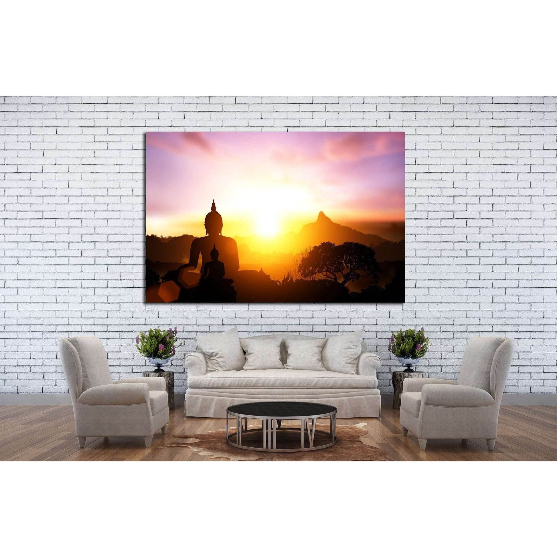 Silhouette of Buddha on sunset №702 Ready to Hang Canvas Print - Zellart Canvas Prints ALL_Products, s-702