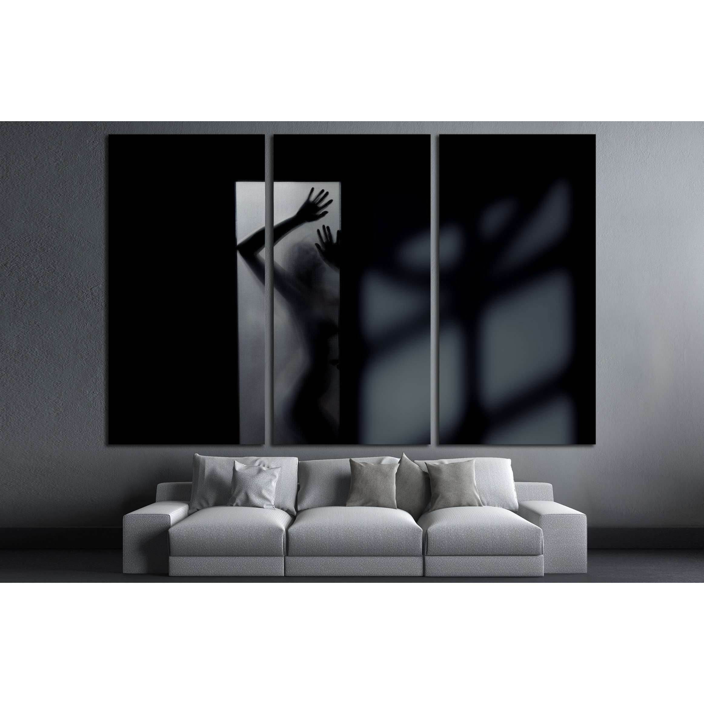 Silhouette of the sexy woman behind the glass door. Interior with deep shadows №2771 Ready to Hang Canvas Print