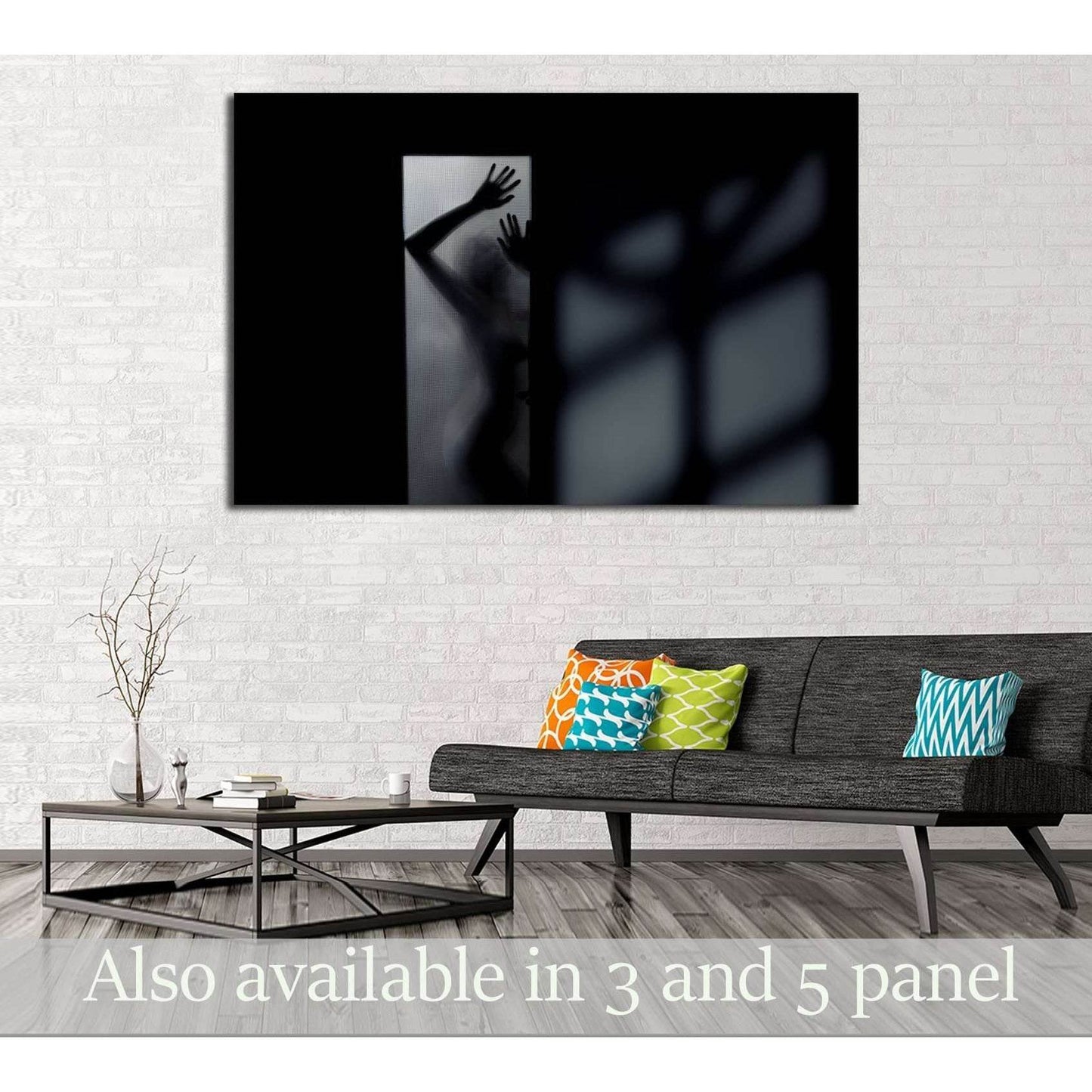 Silhouette of the sexy woman behind the glass door. Interior with deep shadows №2771 Ready to Hang Canvas Print - Zellart Canvas Prints 000Negative, ALL_Products, autopostr_pinterest_64952, s-2771