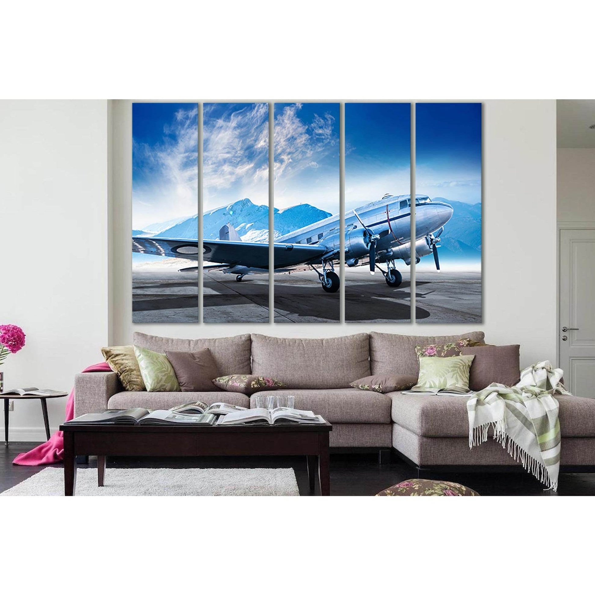 Silver Airplane At The Airfield №SL1433 Ready to Hang Canvas Print - Zellart Canvas Prints 0new, ALL_Products, Engine