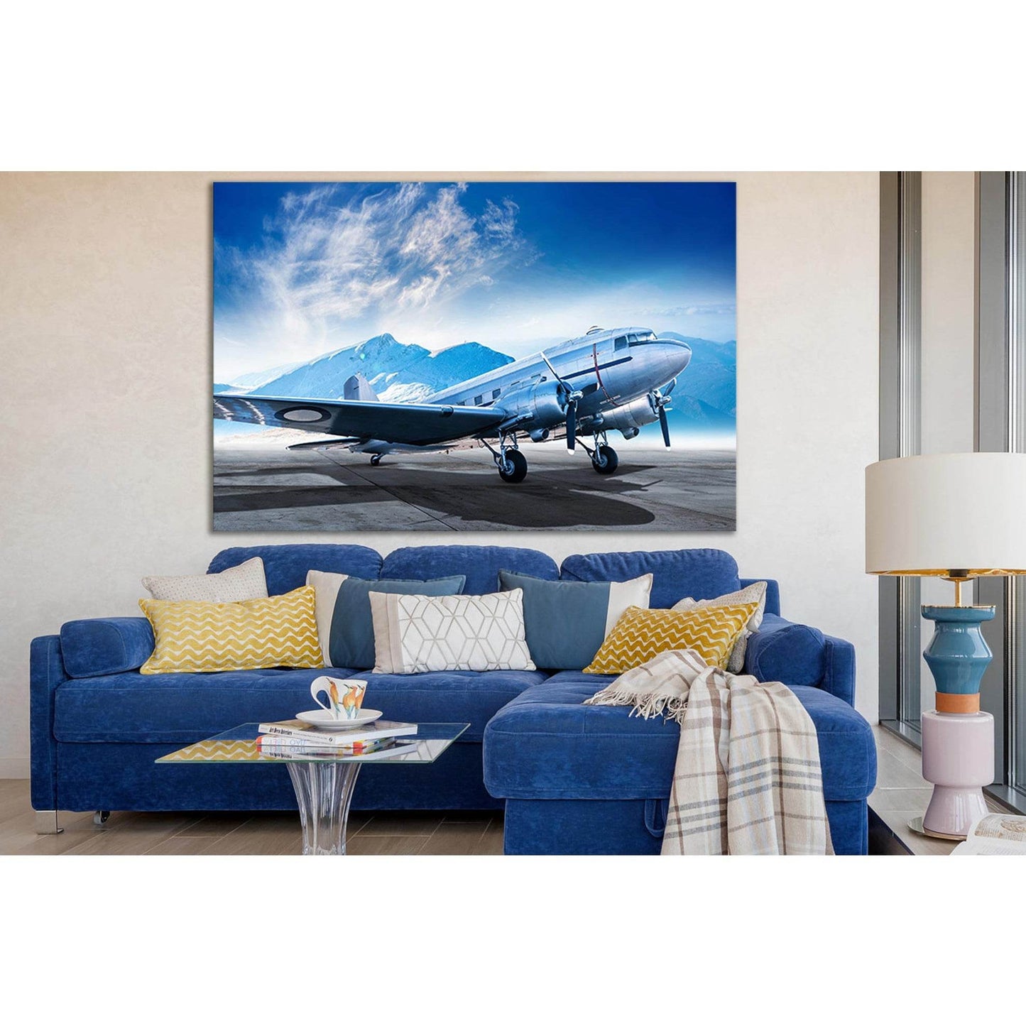 Silver Airplane At The Airfield №SL1433 Ready to Hang Canvas Print - Zellart Canvas Prints 0new, ALL_Products, Engine