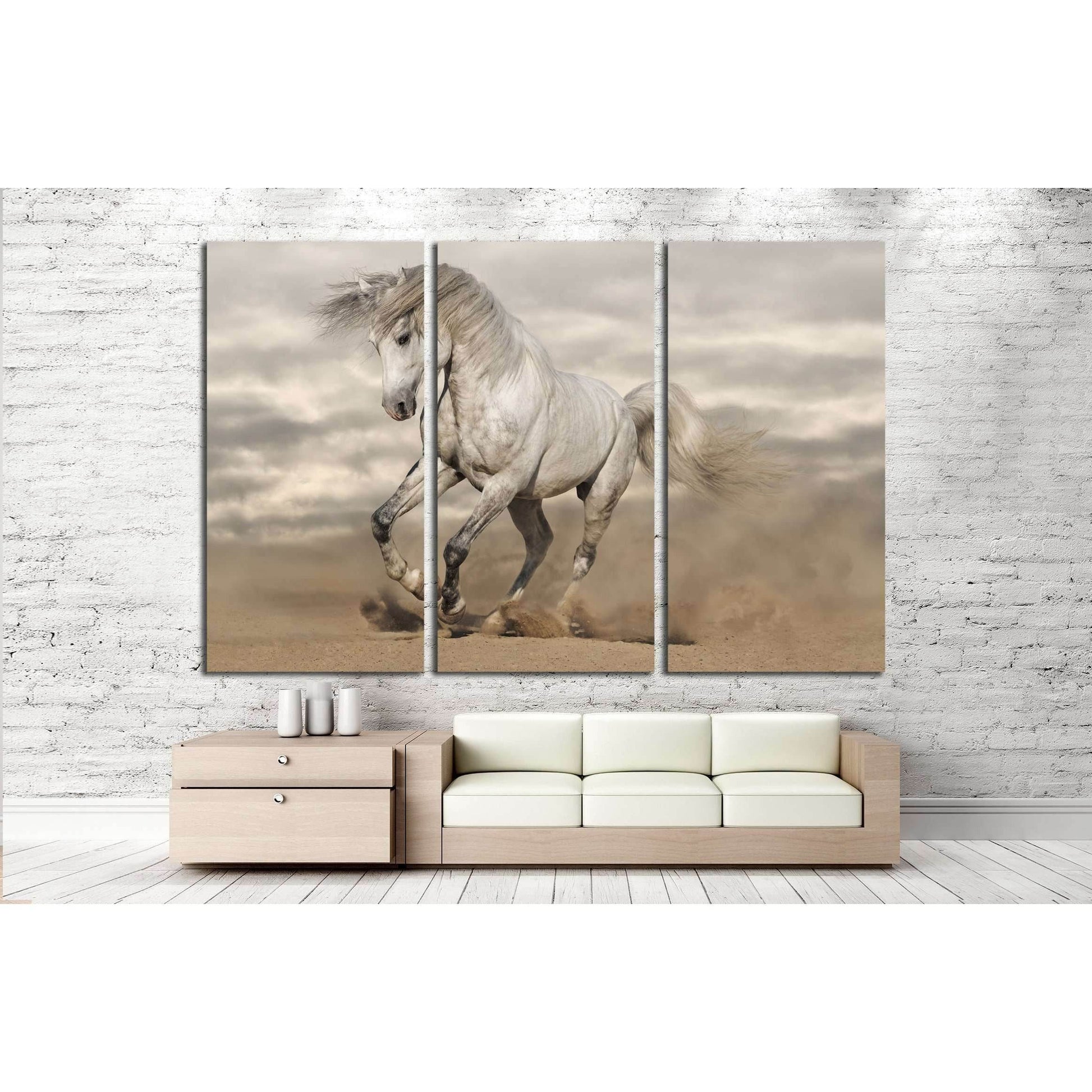 Silver gray Andalusian horse in desert. Toned image №2785 Ready to Hang Canvas PrintCanvas art arrives ready to hang, with hanging accessories included and no additional framing required. Every canvas print is hand-crafted, made on-demand at our workshop