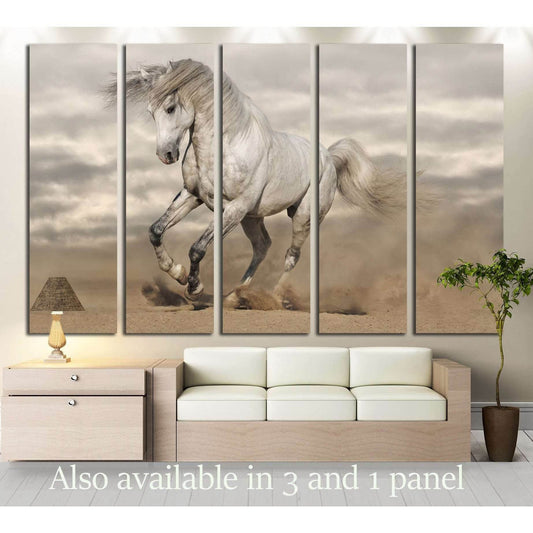 Silver gray Andalusian horse in desert. Toned image №2785 Ready to Hang Canvas Print - Zellart Canvas Prints ALL_Products, Horses, s-2785