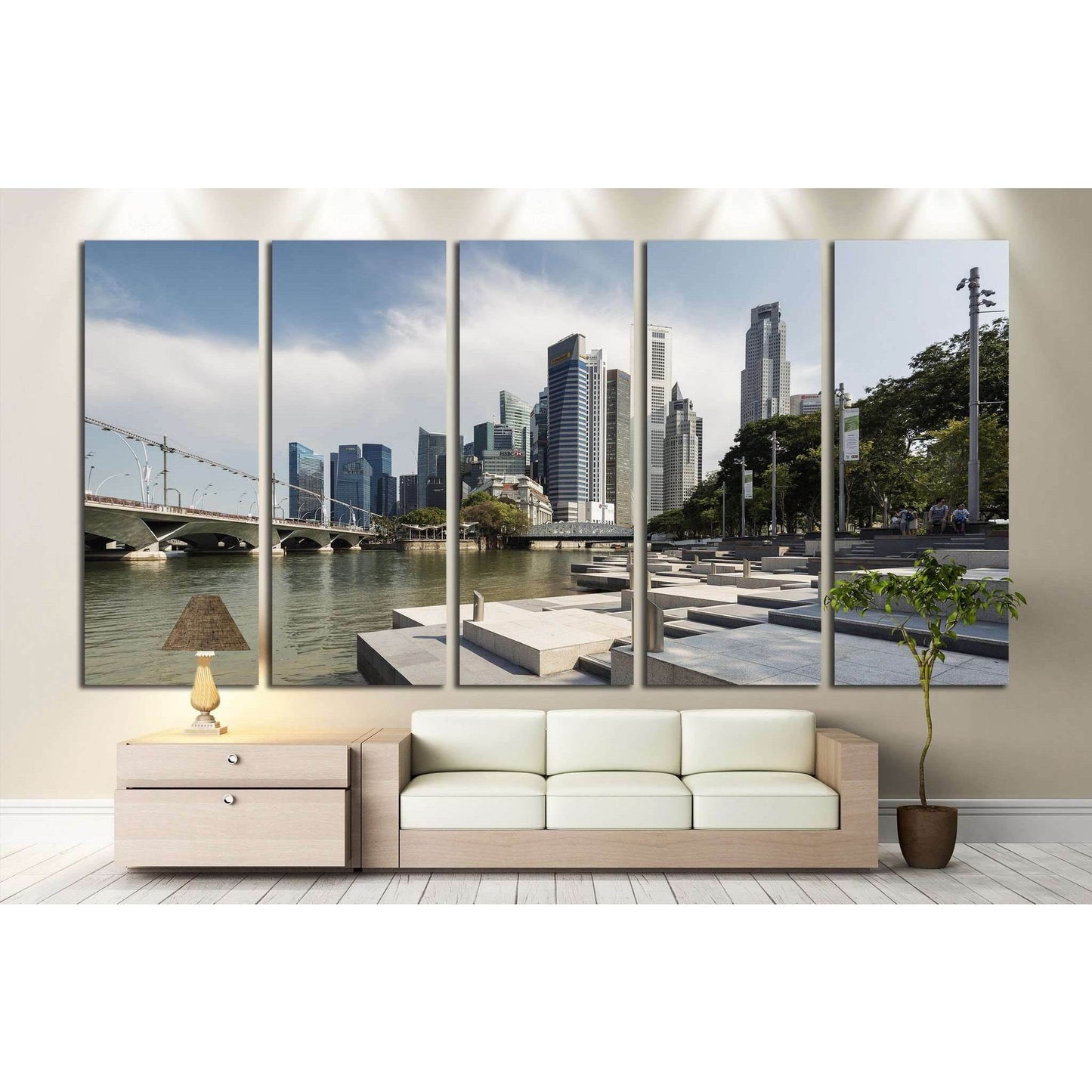 Singapore Central Business District and Singapore Rive №1232 Ready to Hang Canvas Print - Zellart Canvas Prints ALL_Products, s-1232
