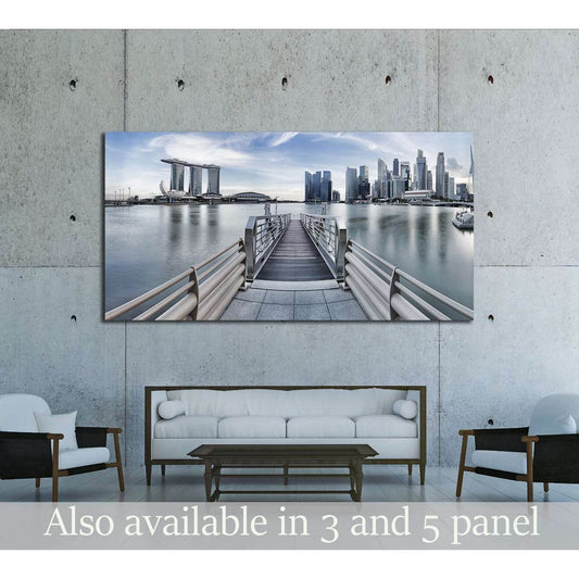 Singapore city skyline seen from the pier №2661 Ready to Hang Canvas Print - Zellart Canvas Prints ALL_Products, s-2661