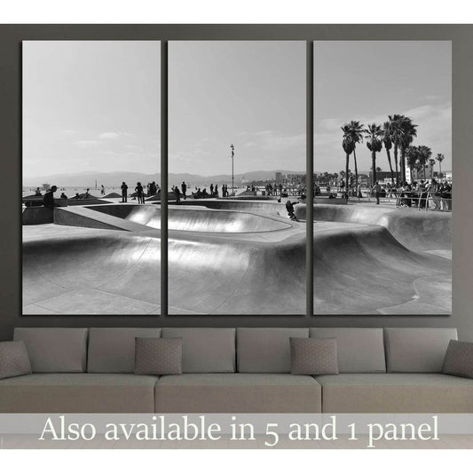 Skate park in Venice Beach Black and White №1568 Ready to Hang Canvas Print - Zellart Canvas Prints ALL_Products, s-1568