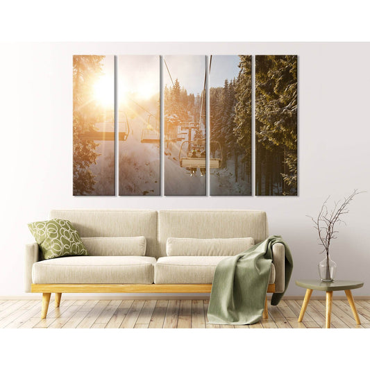 Ski Lift In The Snowy Mountains №04445 Ready to Hang Canvas Print - Zellart Canvas Prints ALL_Products