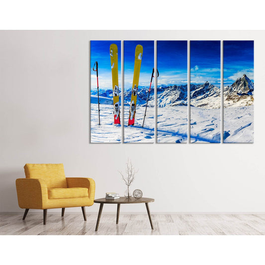 Ski On The Top Of Snowy Mountains In Sunny Day №04428 Ready to Hang Canvas Print - Zellart Canvas Prints ALL_Products