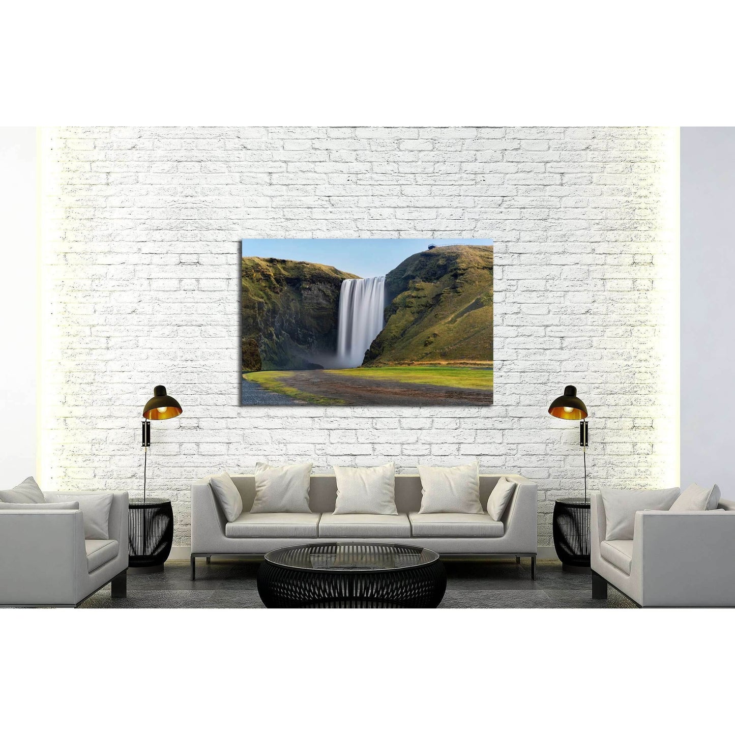 Skogafoss waterfall. Iceland. Long exposure №3081 Ready to Hang Canvas Print - Zellart Canvas Prints ALL_Products, s-3081, Waterfall