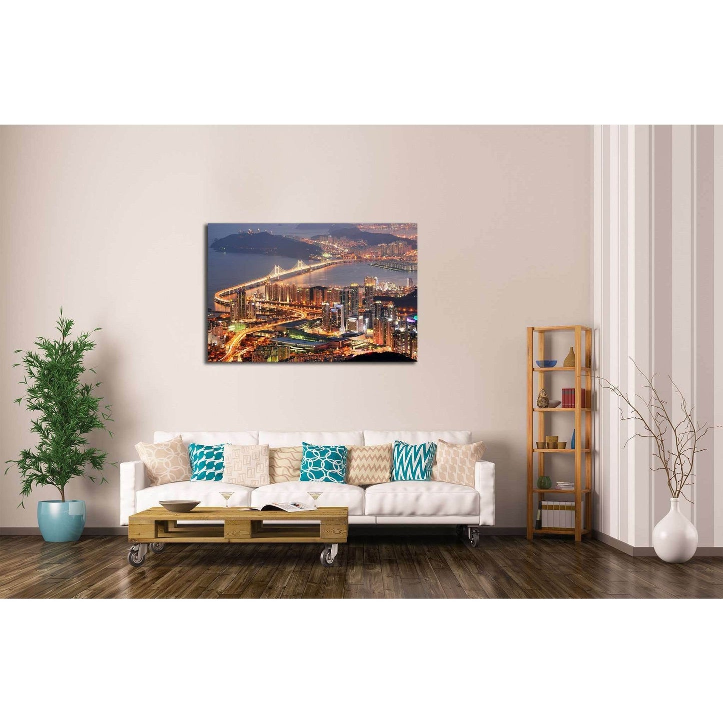 Skyline of Busan №584 Ready to Hang Canvas PrintCanvas art arrives ready to hang, with hanging accessories included and no additional framing required. Every canvas print is hand-crafted, made on-demand at our workshop and expertly stretched around 100% N