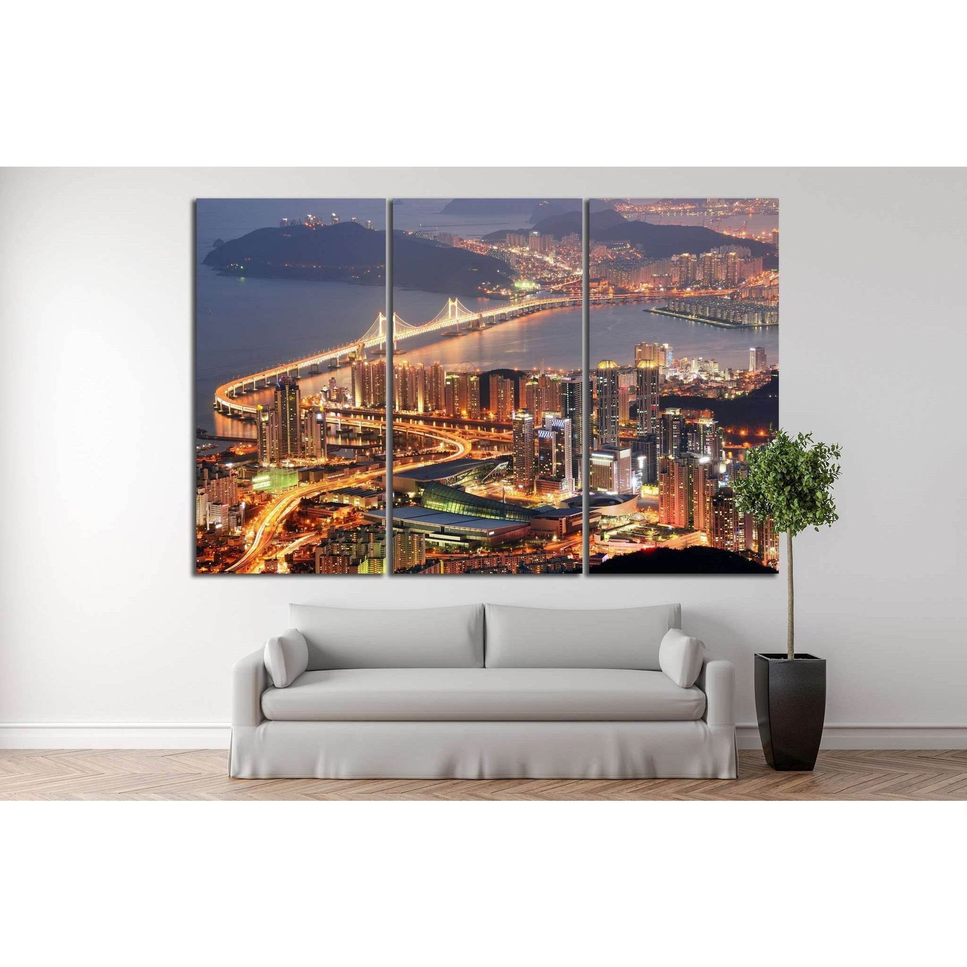 Skyline of Busan №584 Ready to Hang Canvas PrintCanvas art arrives ready to hang, with hanging accessories included and no additional framing required. Every canvas print is hand-crafted, made on-demand at our workshop and expertly stretched around 100% N