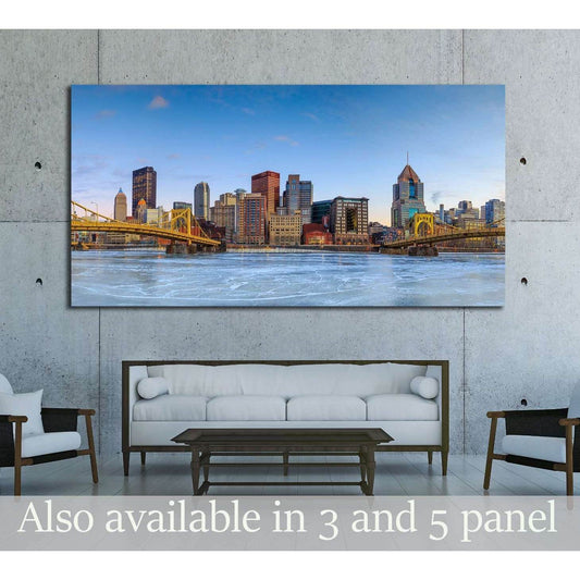 Skyline of downtown Pittsburgh at twilight panorama №1699 Ready to Hang Canvas Print - Zellart Canvas Prints ALL_Products, s-1699