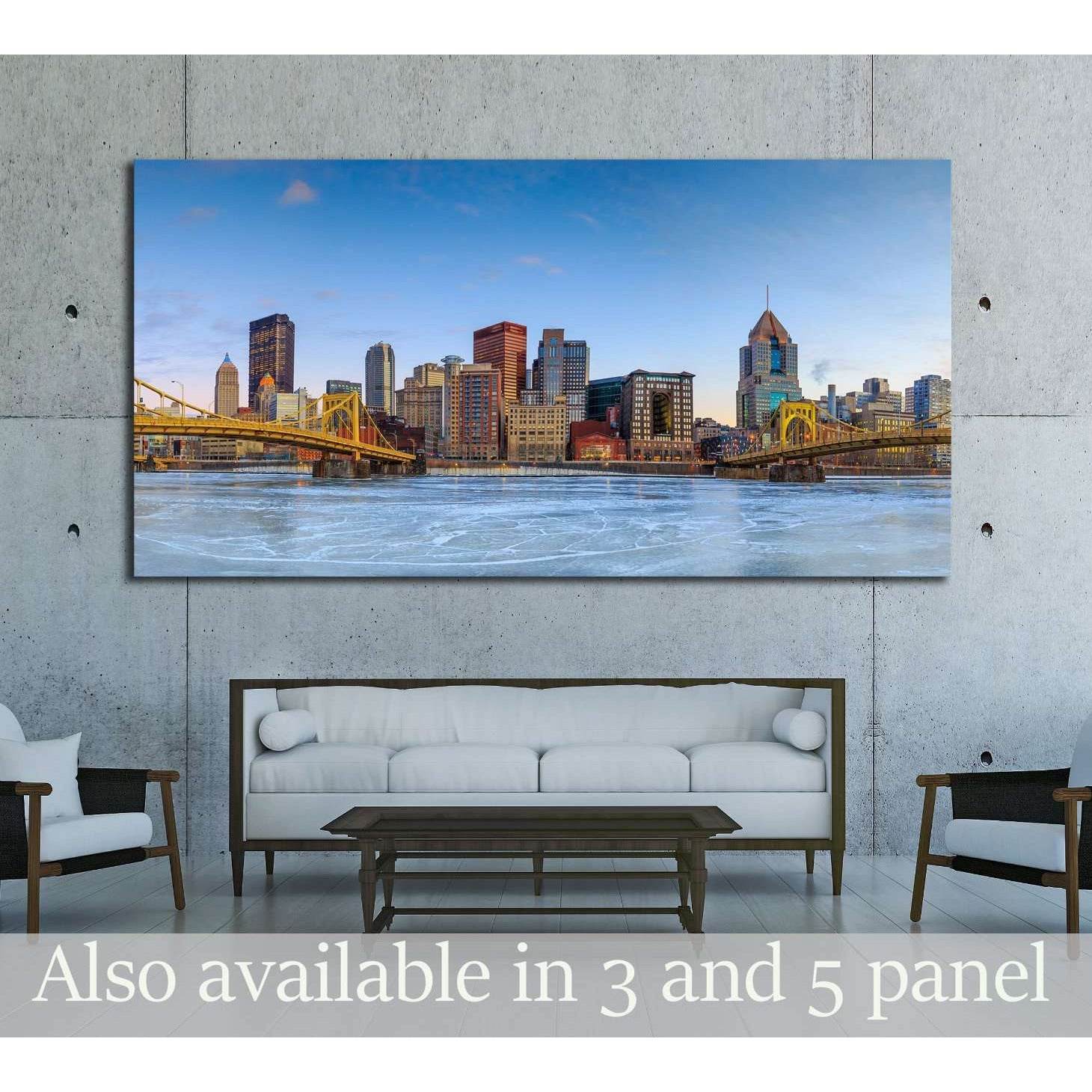 Skyline of downtown Pittsburgh at twilight panorama №1699 Ready to Hang Canvas PrintCanvas art arrives ready to hang, with hanging accessories included and no additional framing required. Every canvas print is hand-crafted, made on-demand at our workshop