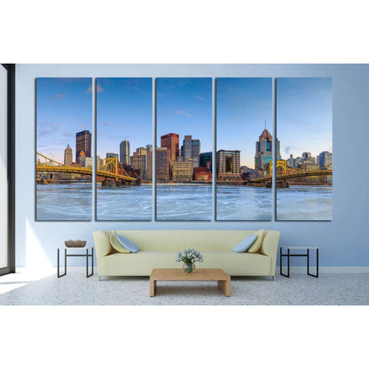 Skyline of downtown Pittsburgh at twilight panorama №1699 Ready to Hang Canvas PrintCanvas art arrives ready to hang, with hanging accessories included and no additional framing required. Every canvas print is hand-crafted, made on-demand at our workshop