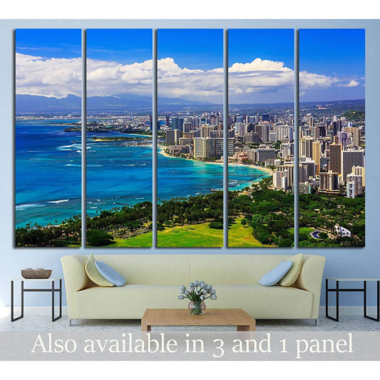 Skyline of Honolulu, Hawaii and buildings on Waikiki Beach №1716 Ready to Hang Canvas Print - Zellart Canvas Prints ALL_Products, s-1716
