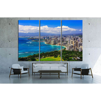 Skyline of Honolulu, Hawaii and buildings on Waikiki Beach №1716 Ready to Hang Canvas Print - Zellart Canvas Prints ALL_Products, s-1716