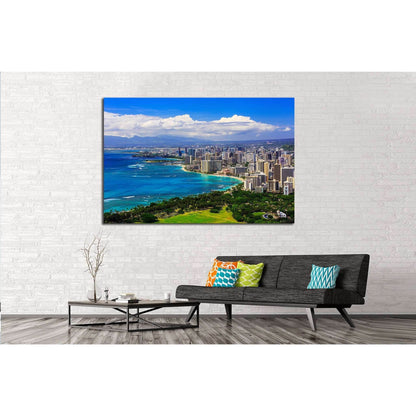 Skyline of Honolulu, Hawaii and buildings on Waikiki Beach №1716 Ready to Hang Canvas Print - Zellart Canvas Prints ALL_Products, s-1716