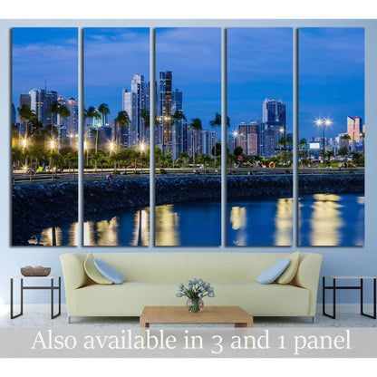 Skyline of Panama City at blue hour №1559 Ready to Hang Canvas Print - Zellart Canvas Prints ALL_Products, s-1559